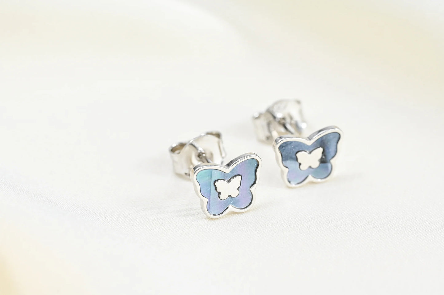 Silver Stud Earrings Butterfly