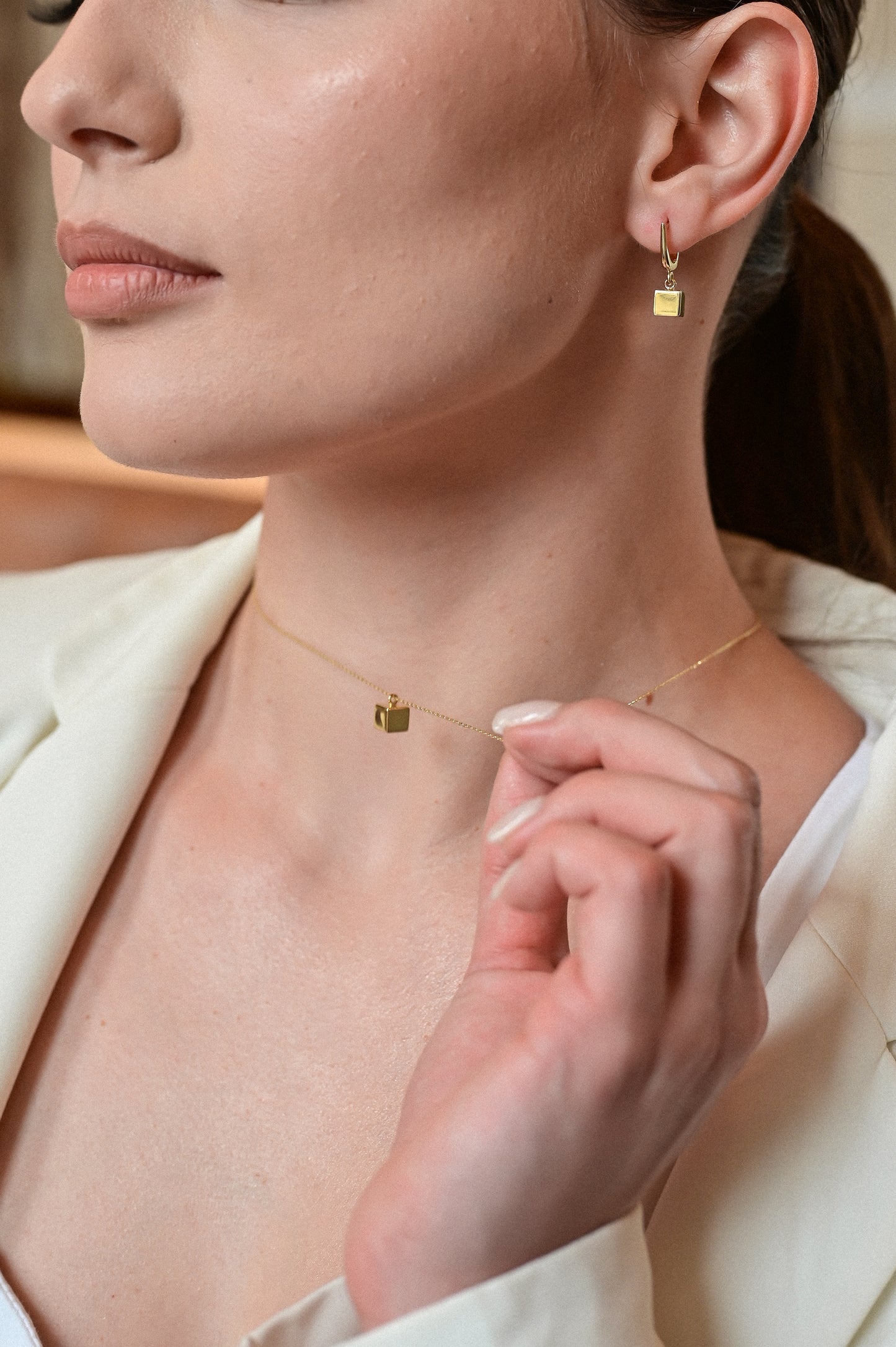 Earrings Cube Yellow Gold