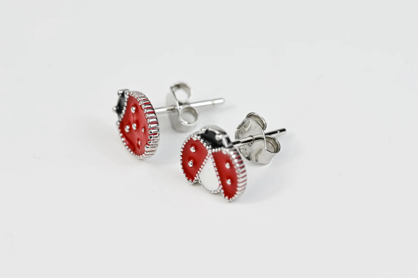Silver Stud Earrings Ladybug for Kids