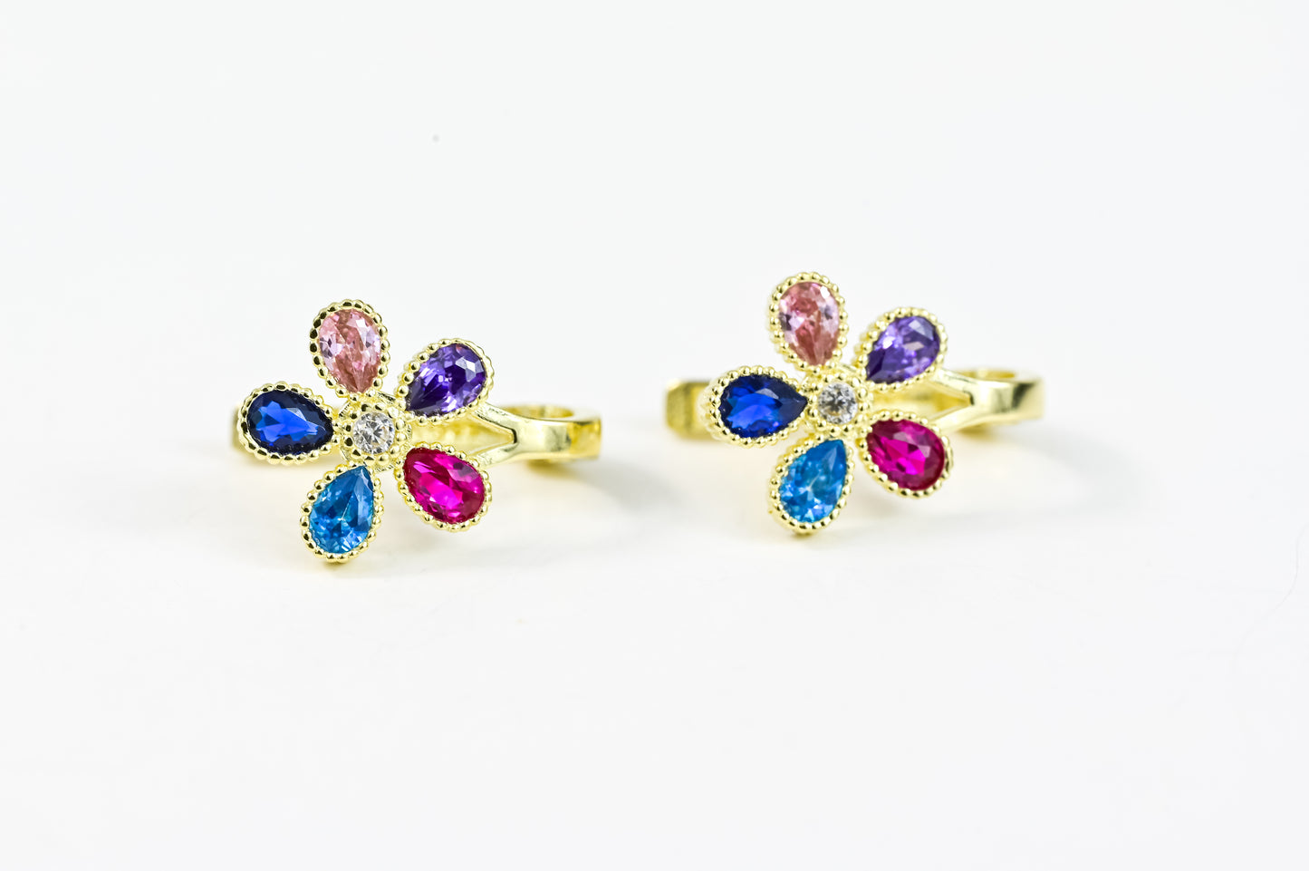 Kids Earrings Flower Yellow Gold