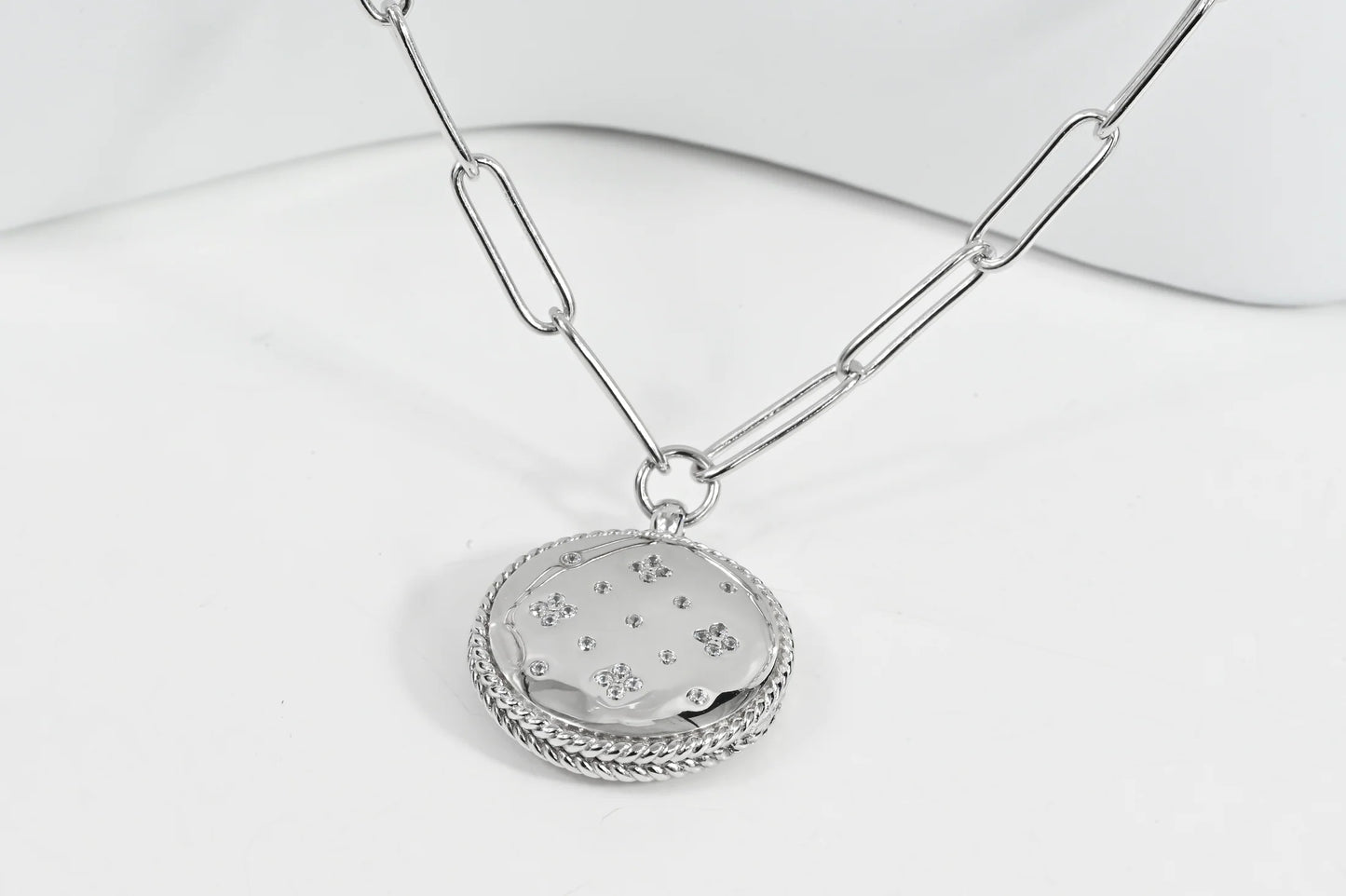 Silver Necklace with Flowers