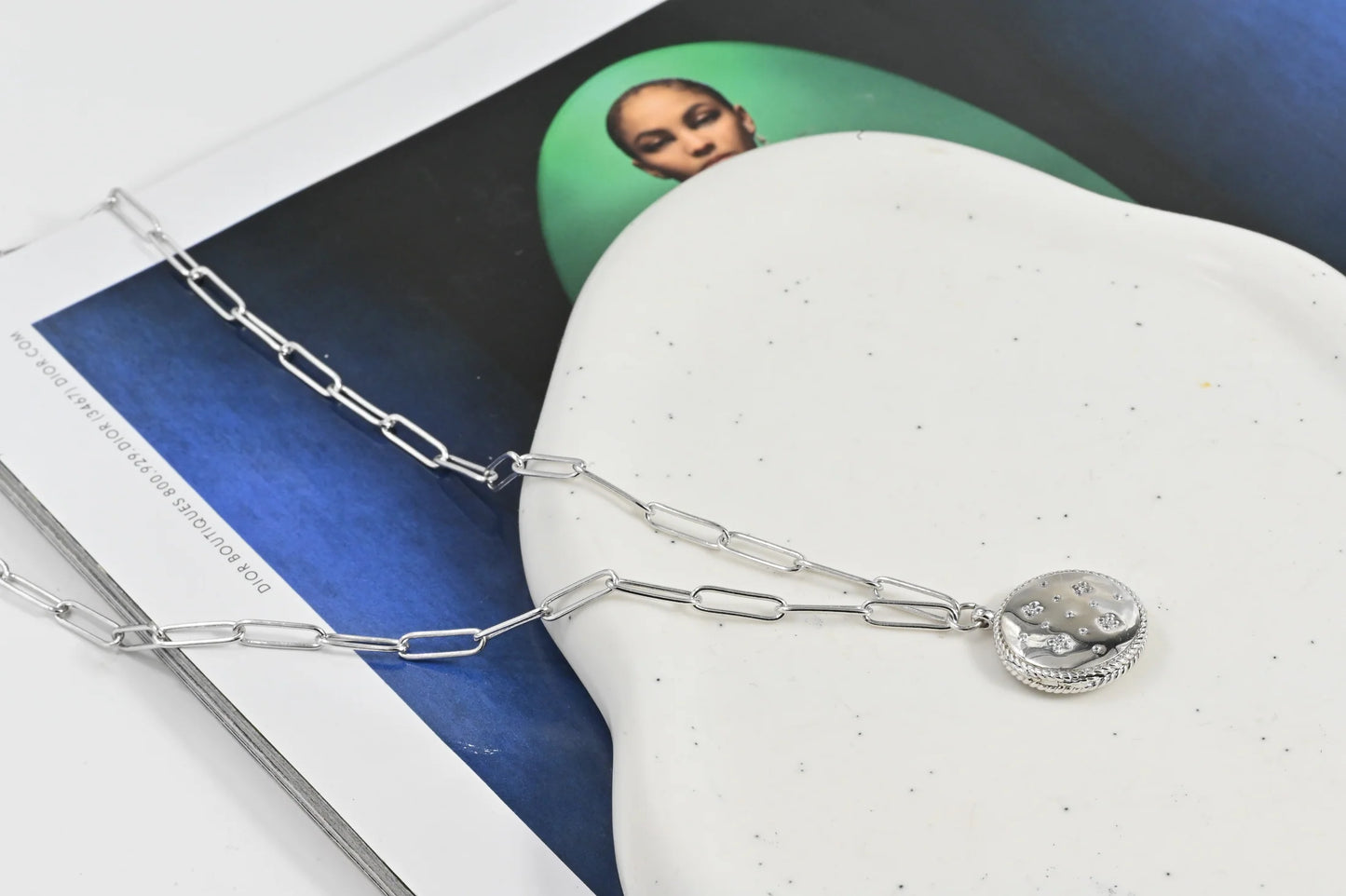 Silver Necklace with Flowers
