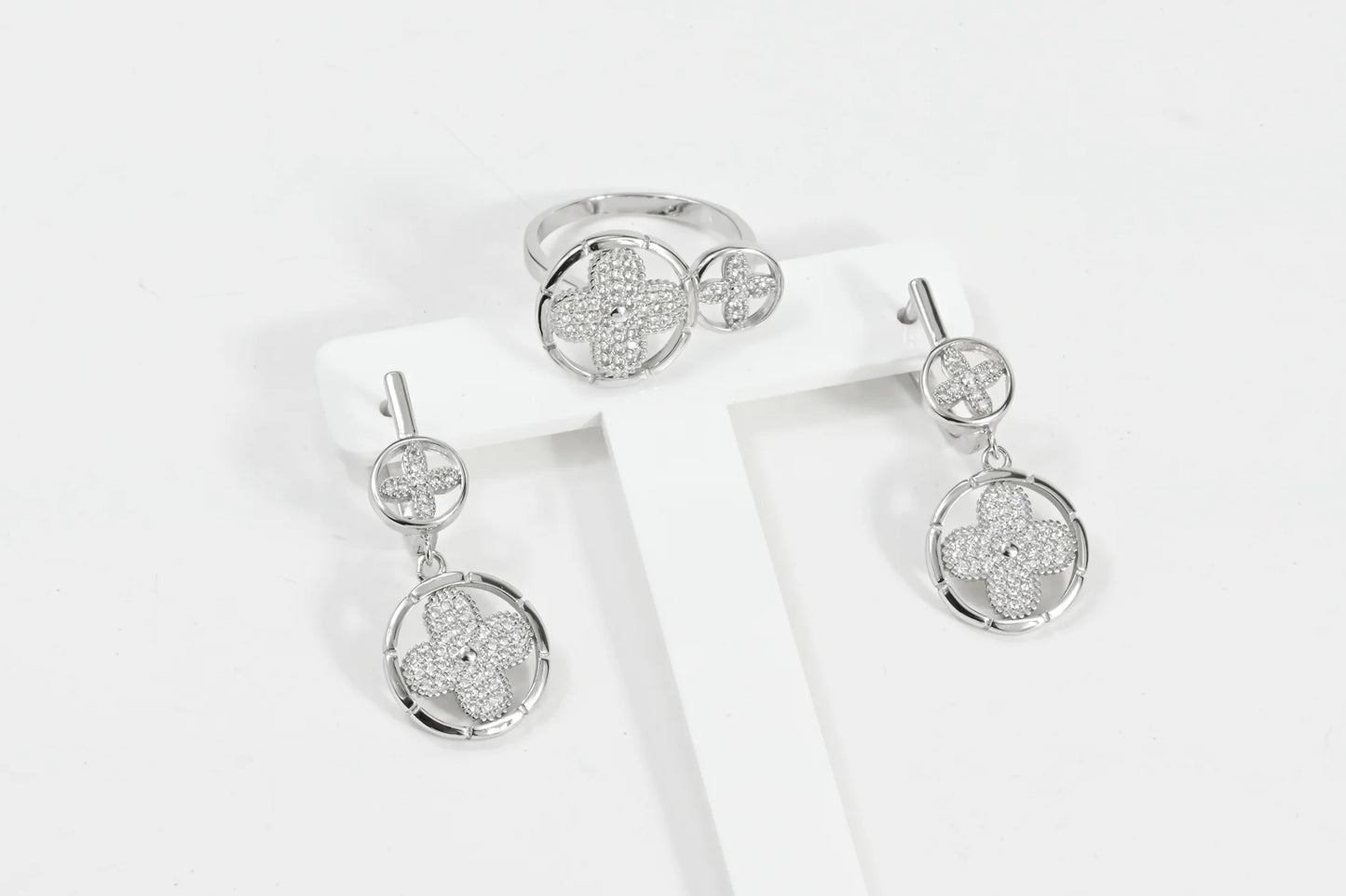Silver Set Flowers (Earrings,Ring)