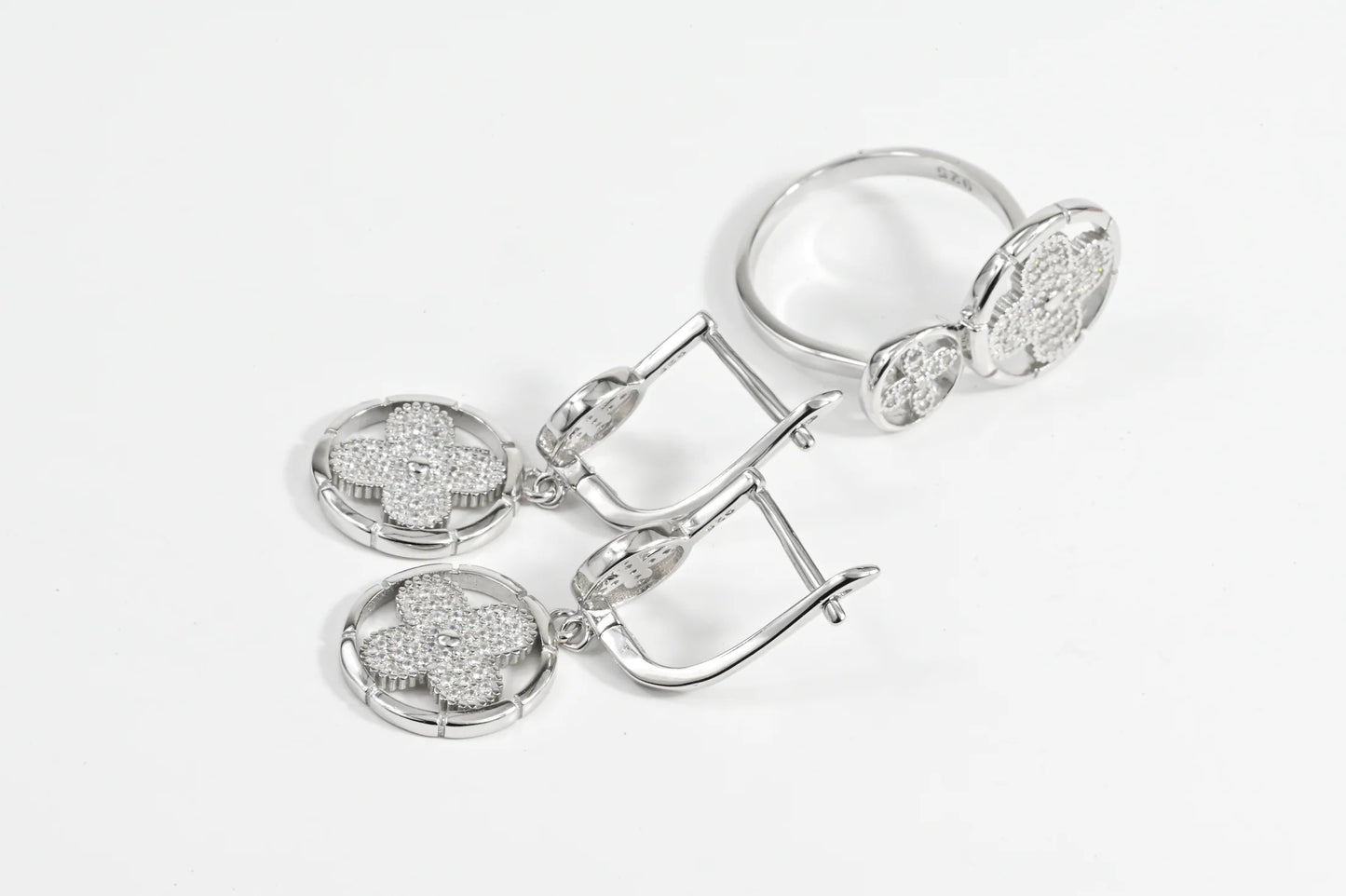 Silver Set Flowers (Earrings,Ring)