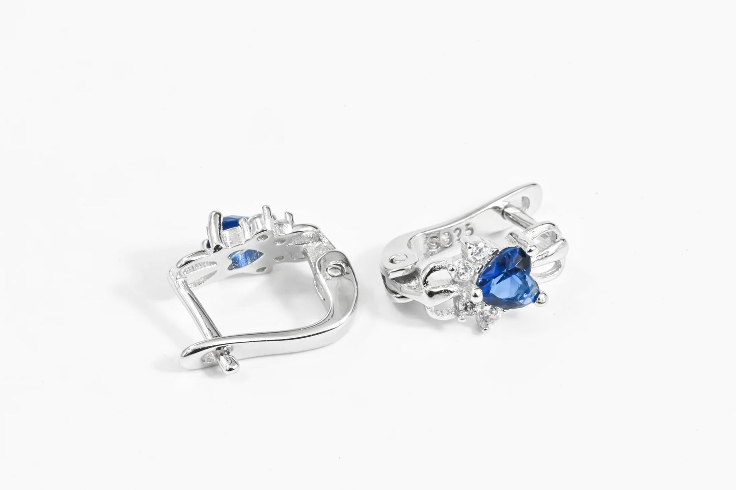 Silver Kids Earrings Blue Zirconia stones
