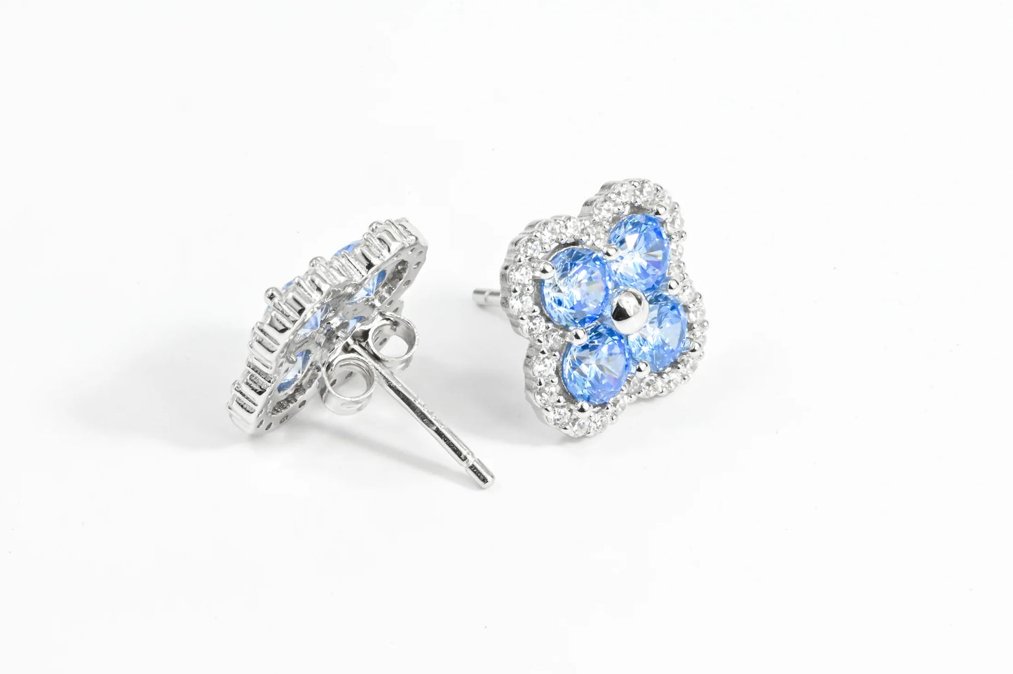 Stud Silver Earrings Blue clover