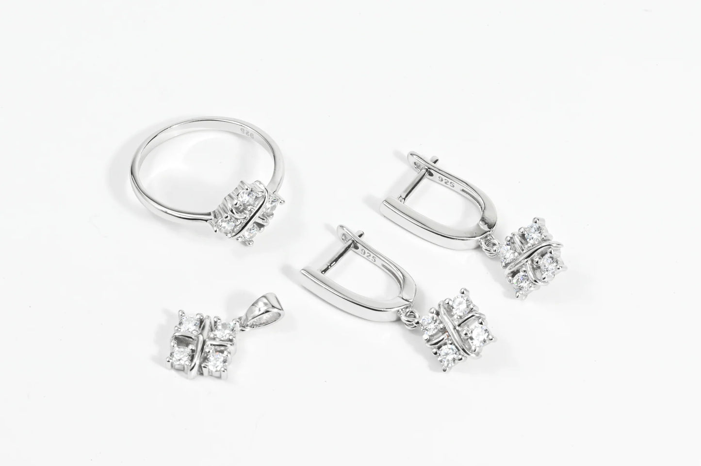 Silver Set Squares Zirconia stones (Ring,Earrings,Pendant)