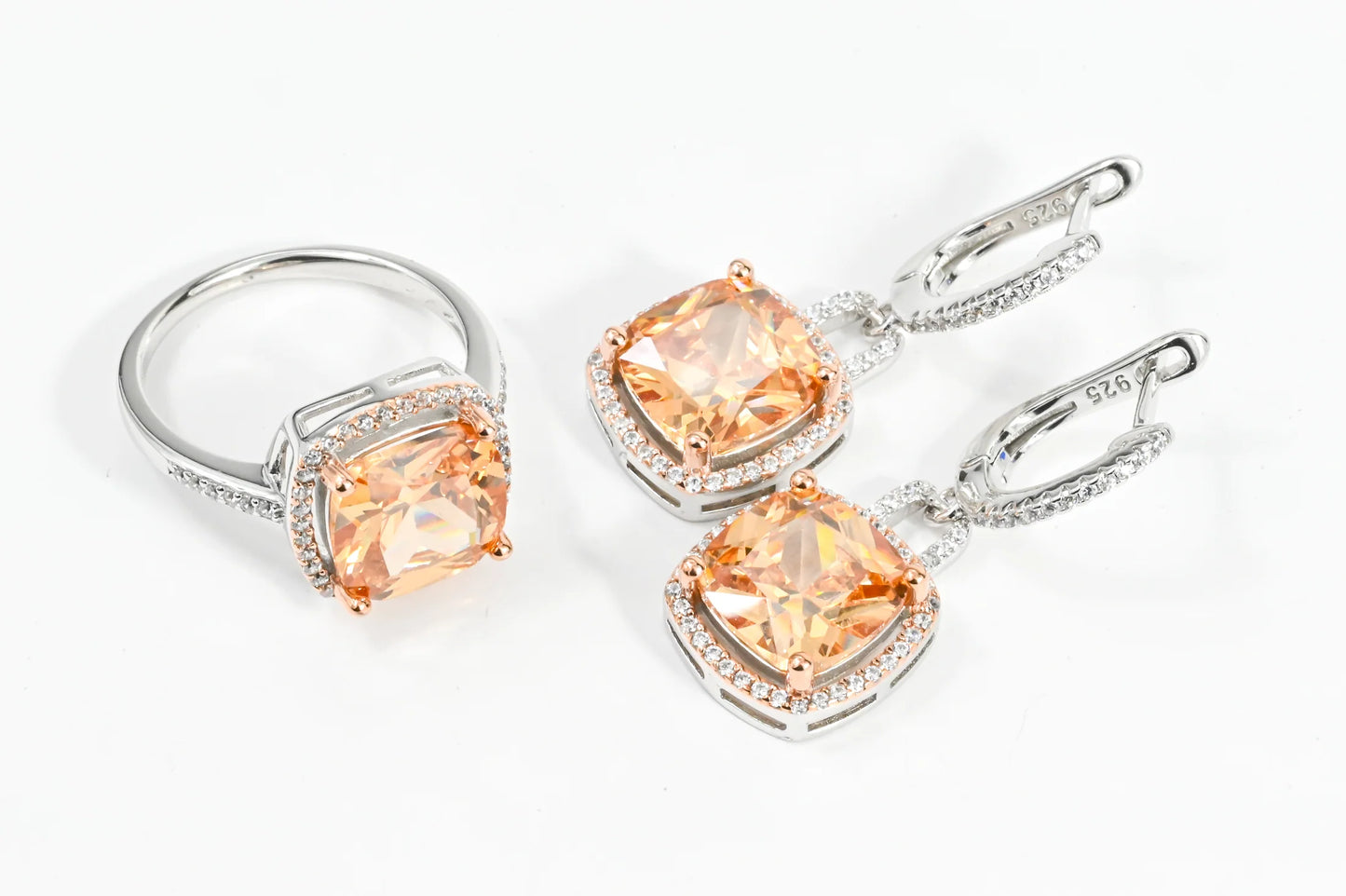 Silver Set Orange Zirconia stones