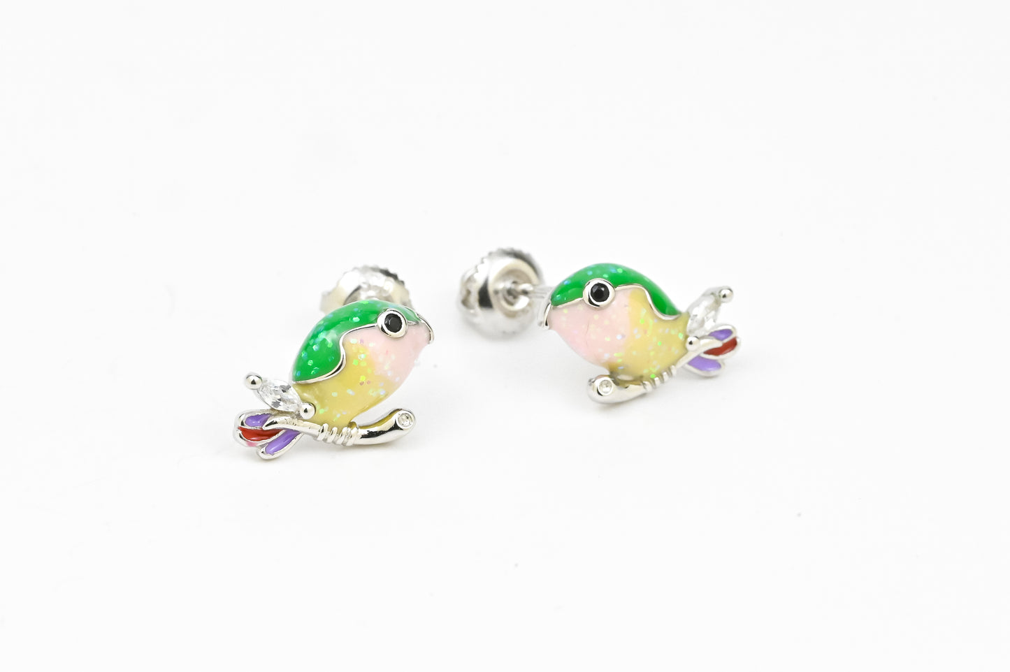 Silver Stud Kids Earrings Birds