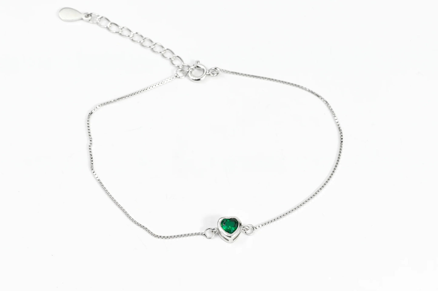 Silver Bracelet Green Heart