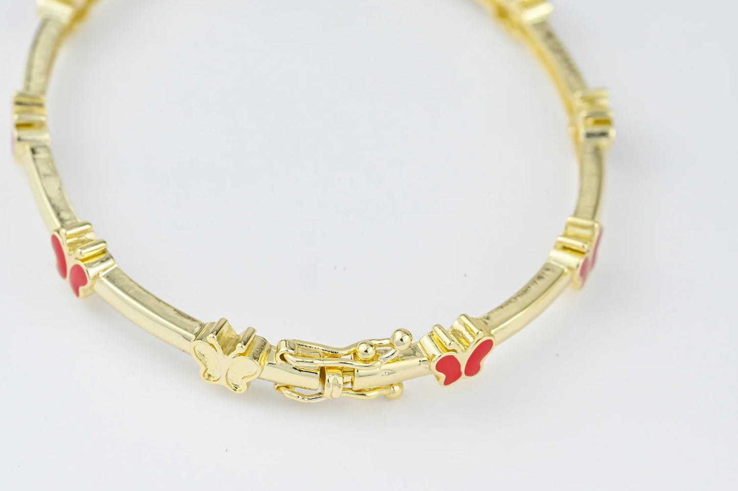 Kids Bracelet Red Butterflies Gold Plated