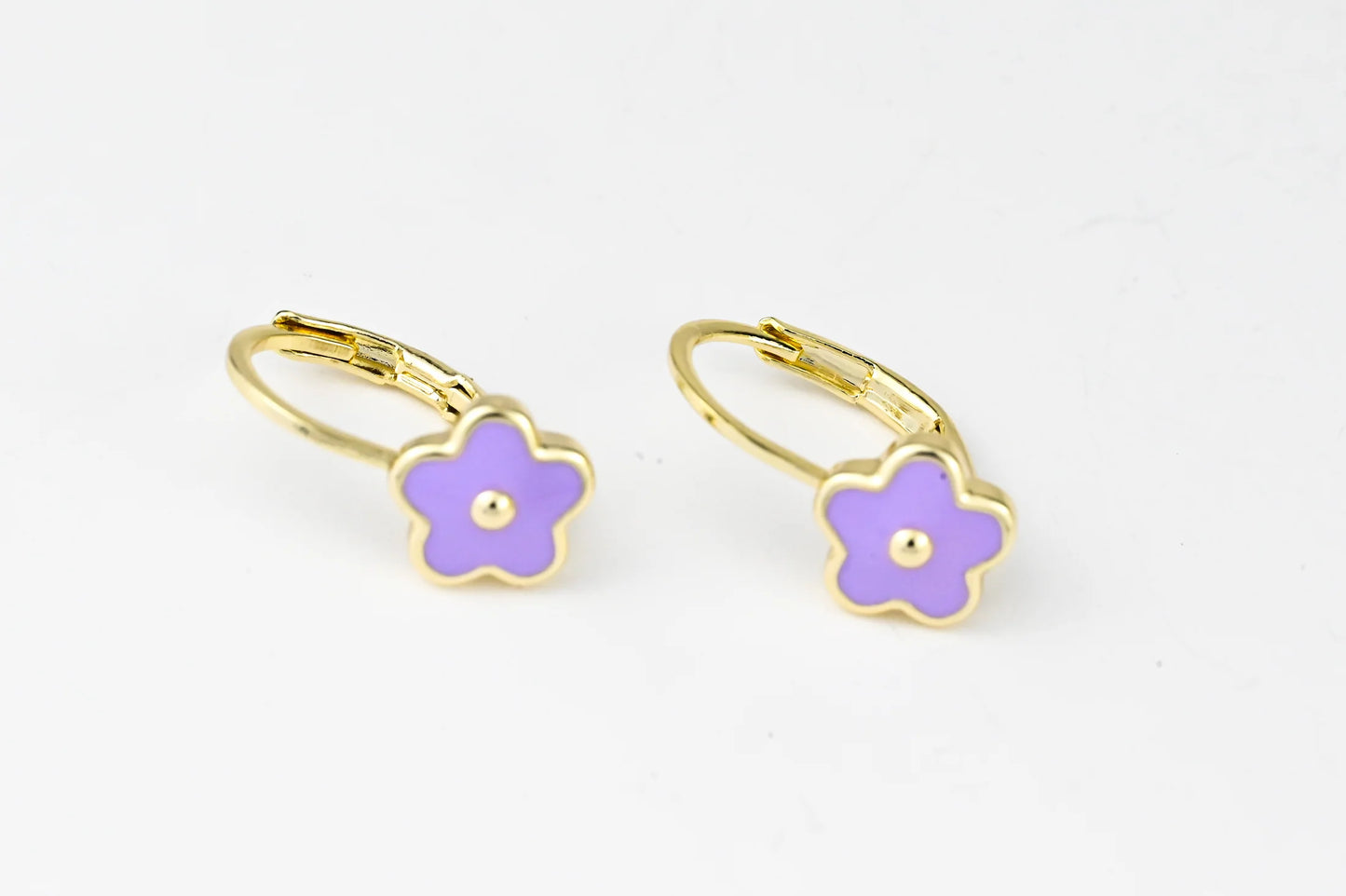 Kids Earrings Purple Flower Gold Plated