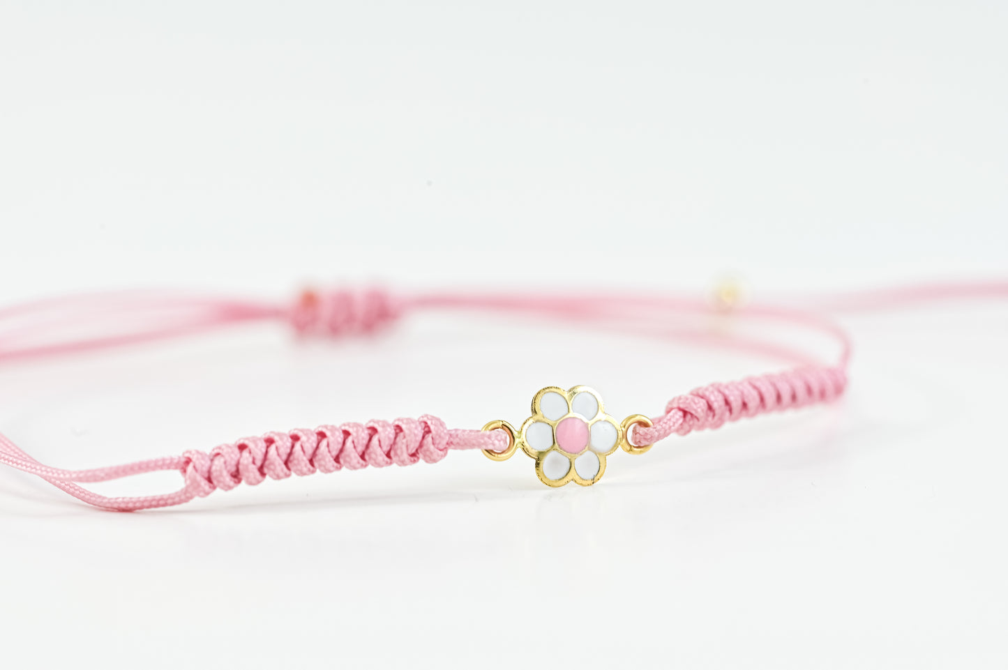 Pink Thread Kids Bracelet White Flower