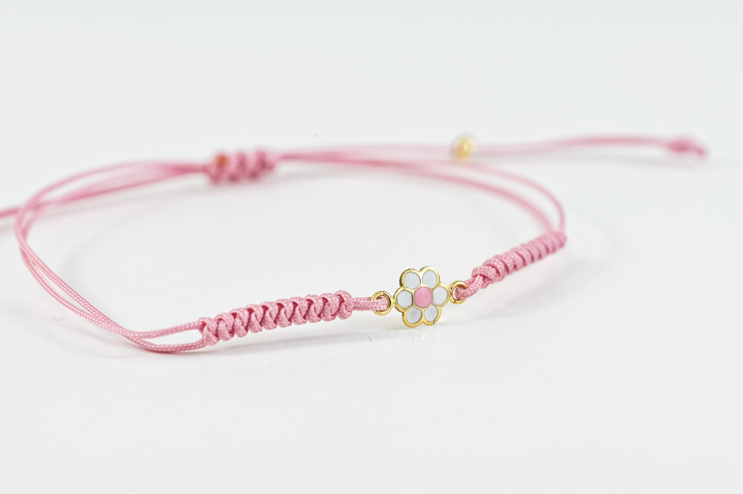 Pink Thread Kids Bracelet White Flower