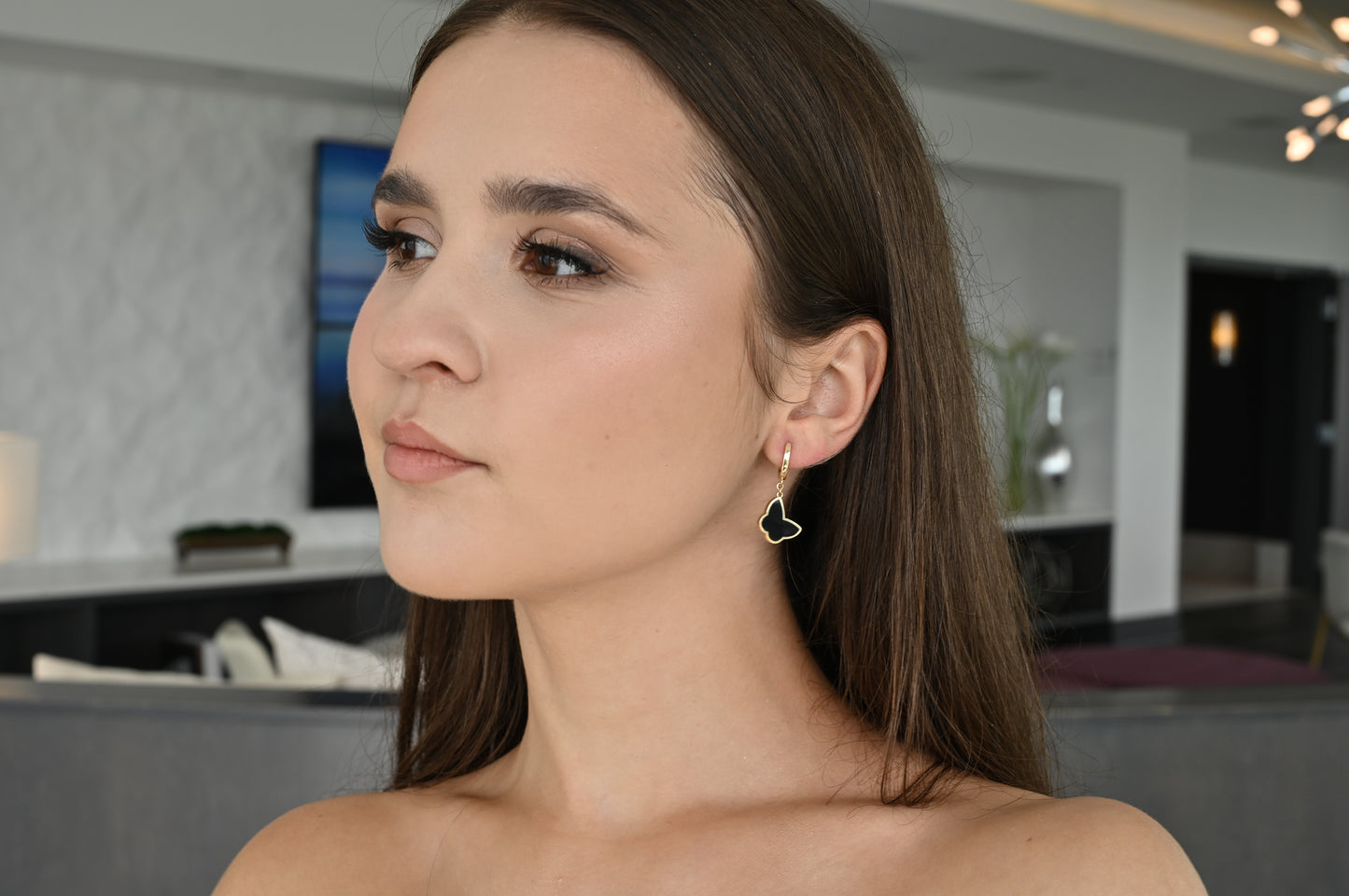 Earrings Butterfly Black Enamel