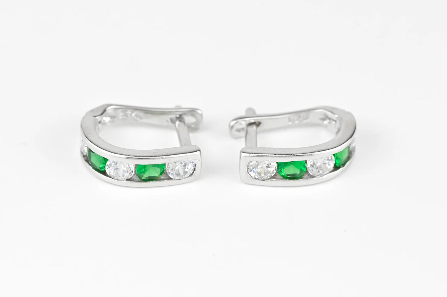 Silver Kids Earrings Green stones