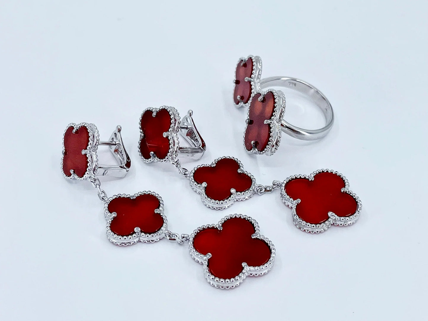 Earrings and Ring Clover Silver Set