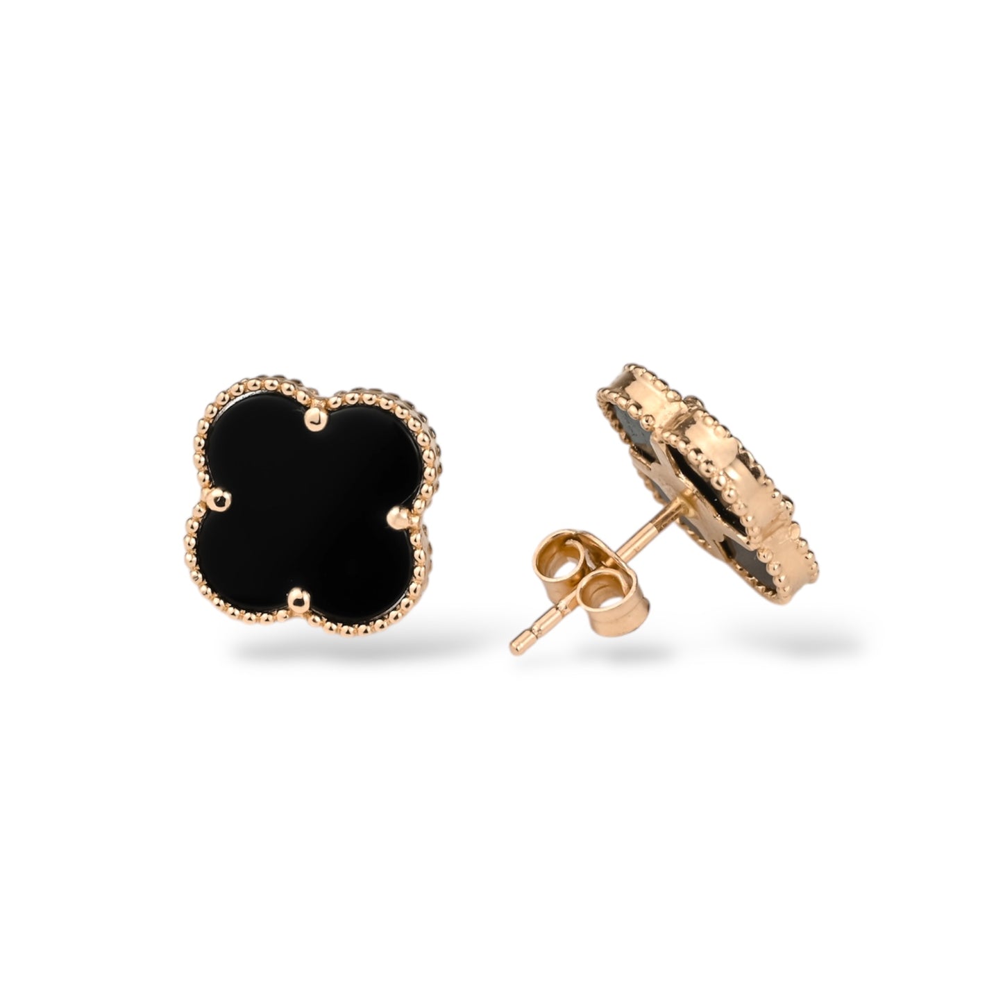 Stud Earrings Clover with Onyx Rose Gold (585)