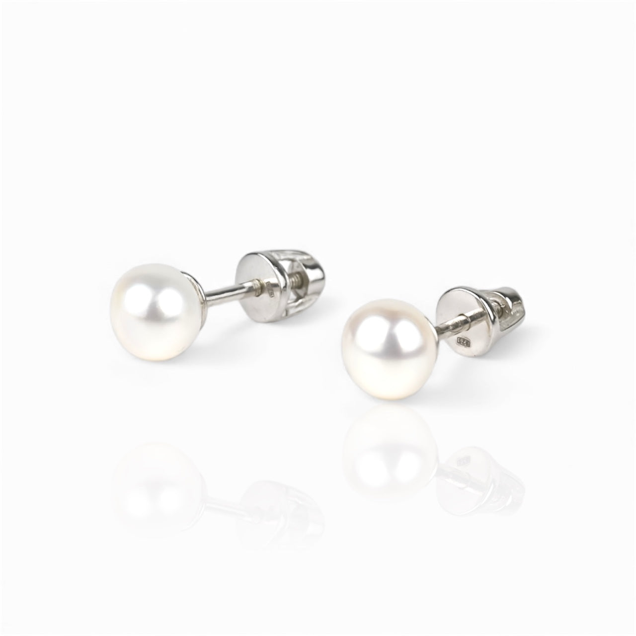Silver Stud Earrings with Pearls