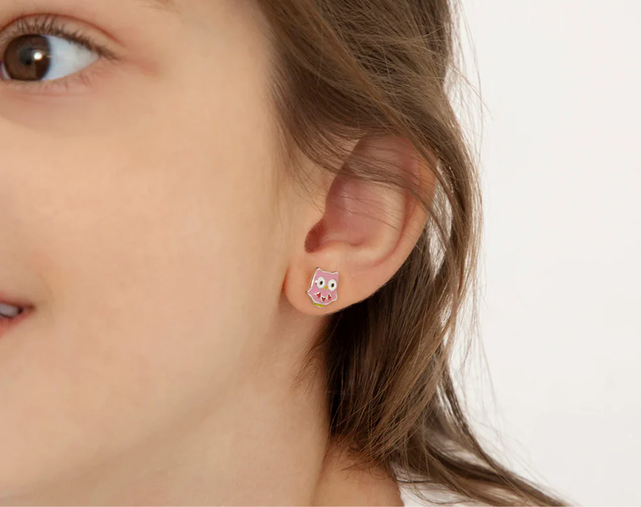 Pink Owls Silver Kids Earrings