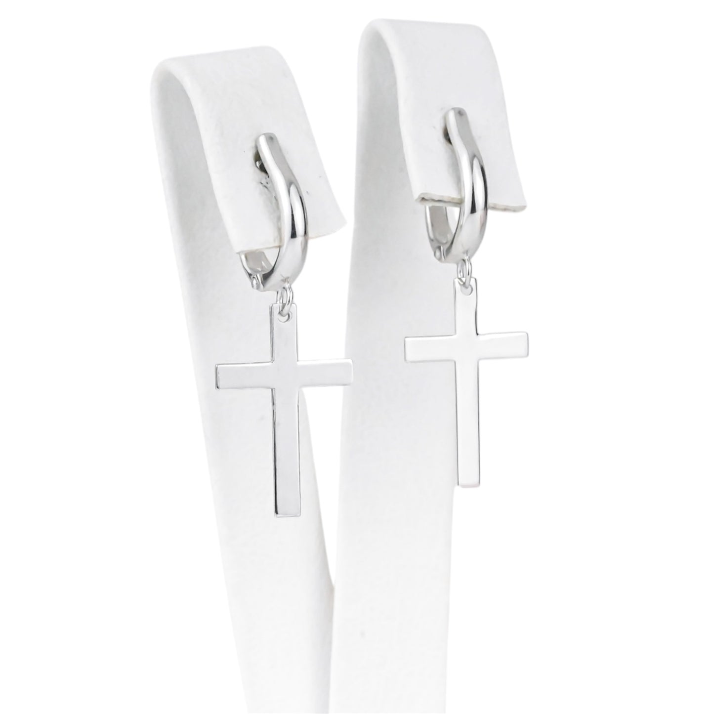 White Gold Dangle Earrings Cross