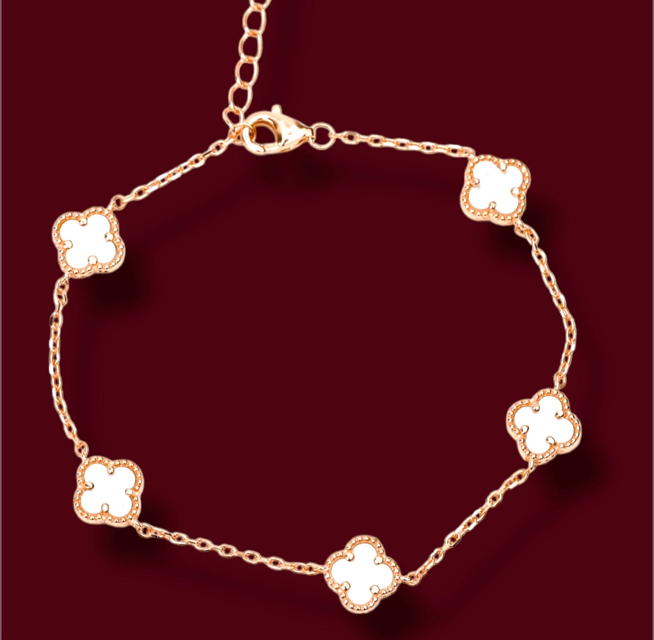 Mother of Pearl Silver Bracelet five clover Rose Gold Plated