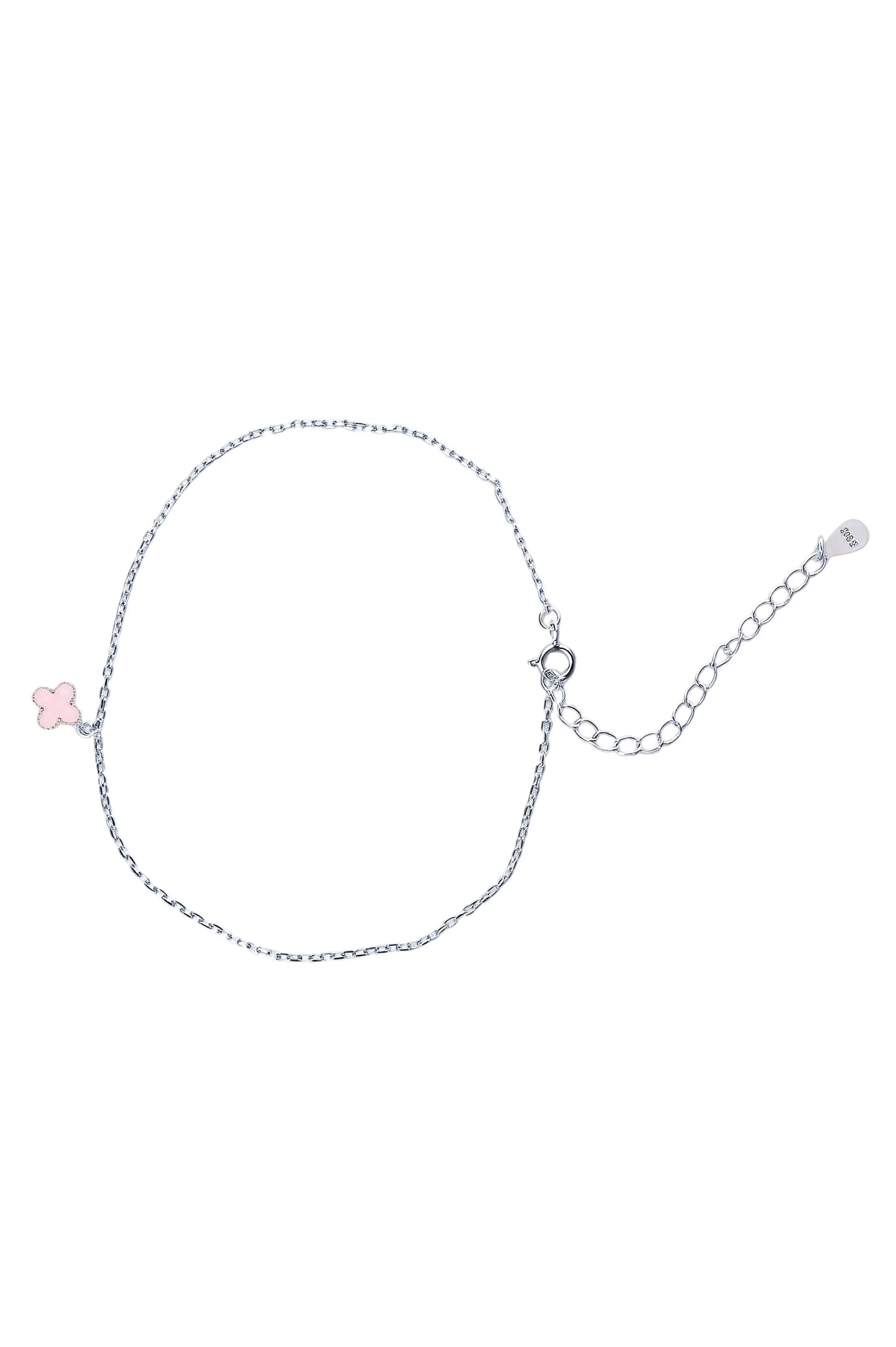 Anklet with pink/green heart or flower Silver