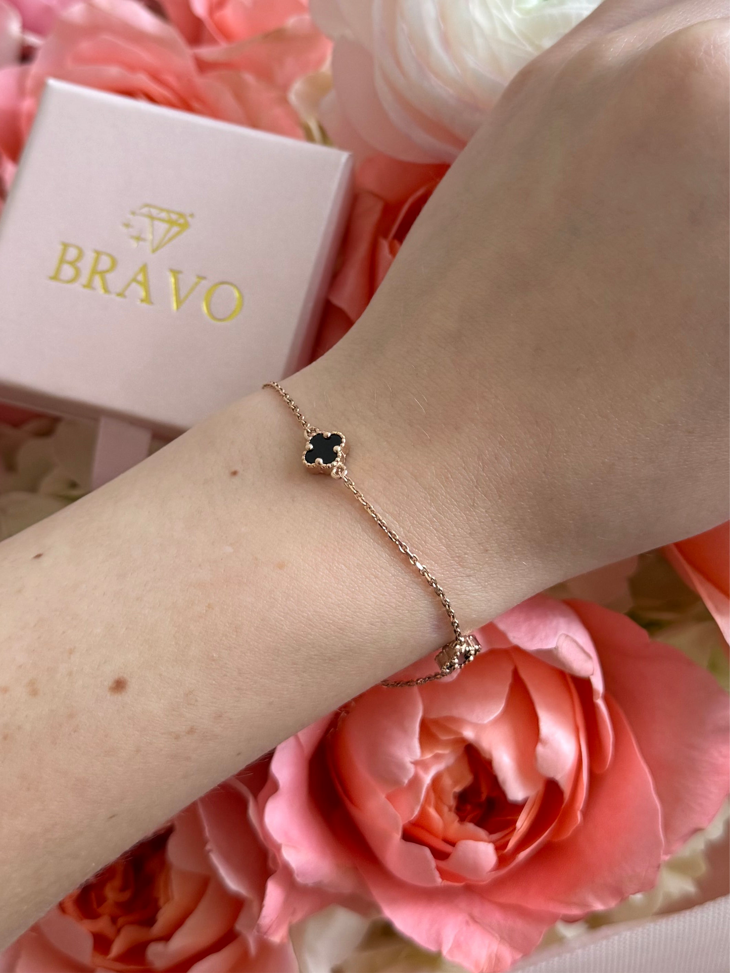 Bracelet Black Onyx clovers