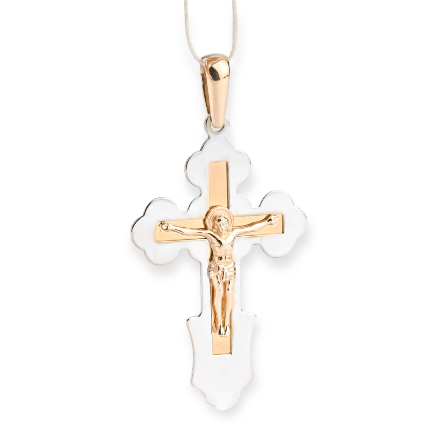 Orthodox Cross Rose&White Gold Pendant