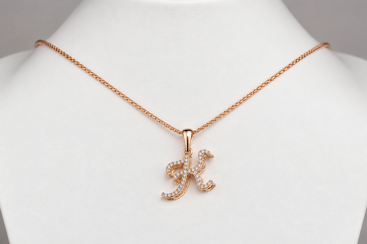 Rose Gold Letter Pendant with Zirconia stones