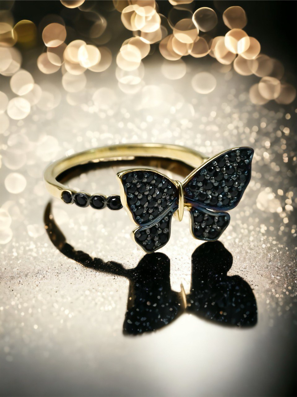 Ring Butterfly Black stones