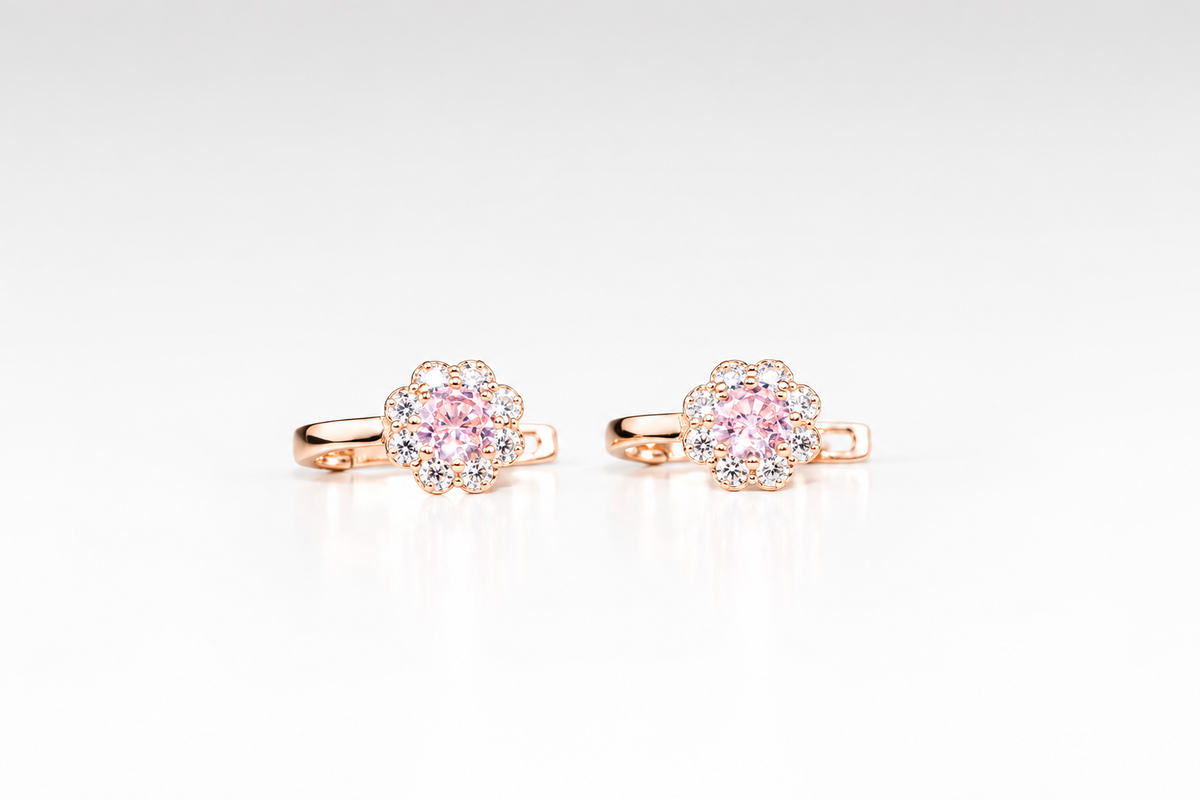Kids Earrings Rose Gold 585(14K) Pink Flowers