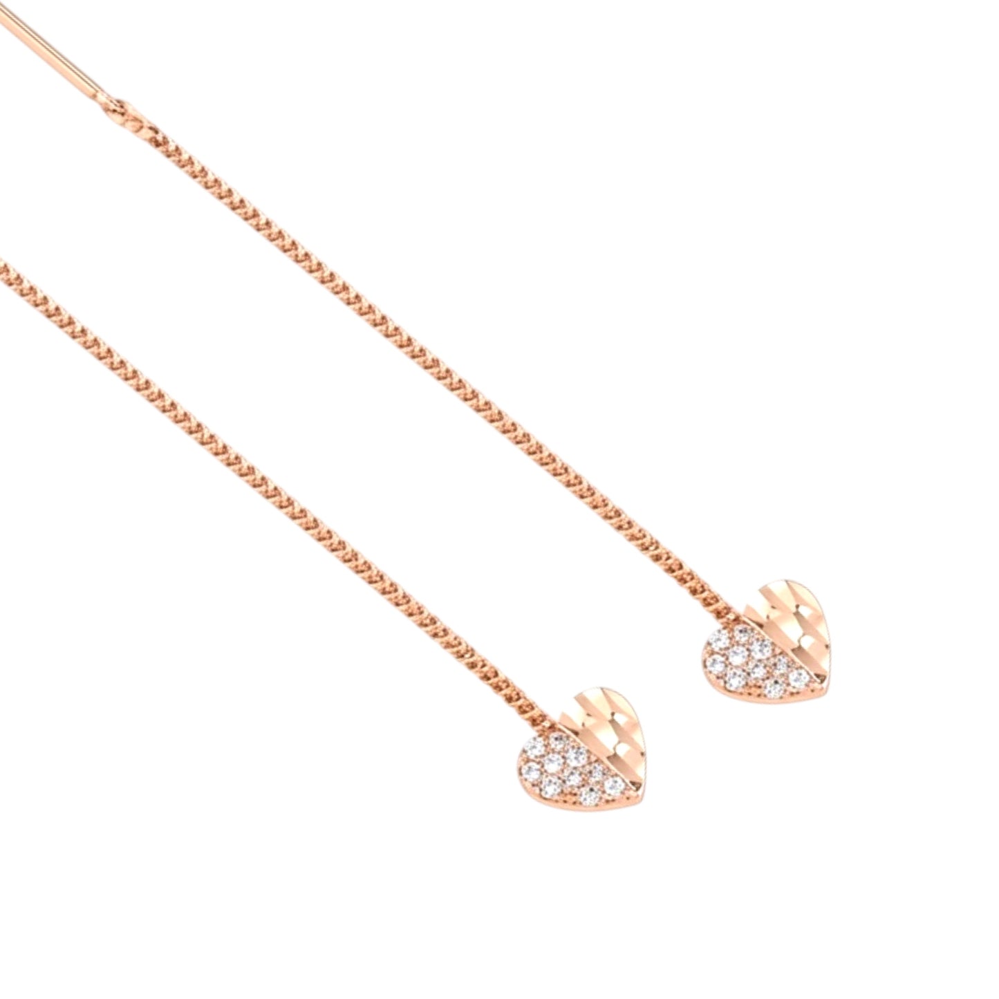 Thread Earrings Hearts Rose Gold 585