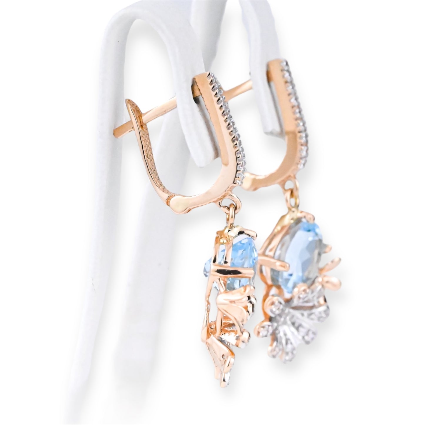 Dangle Earrings Flowers Blue Topaz