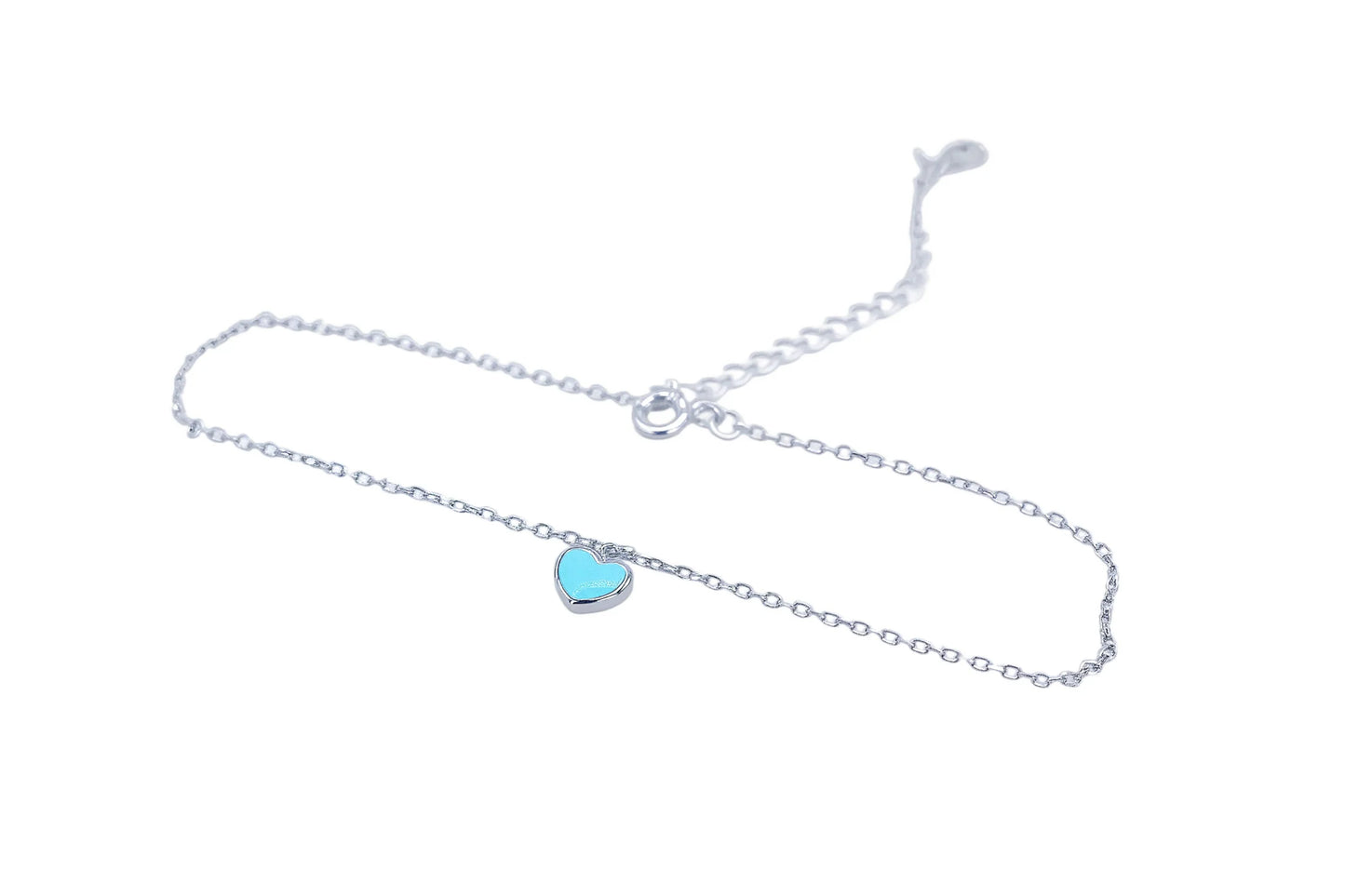 Anklet with pink/green heart or flower Silver