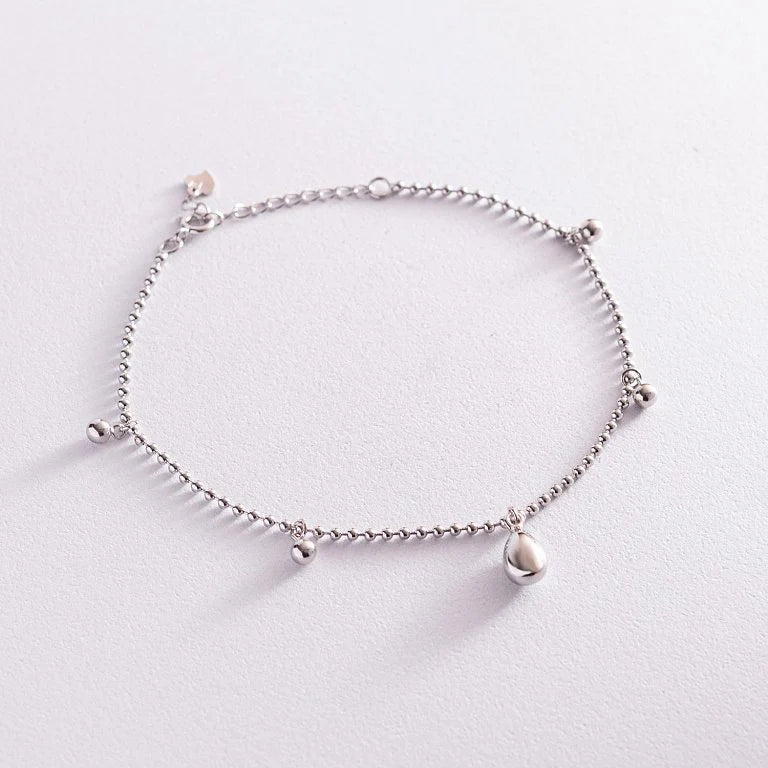 Silver Teardrop and Spheres Charms Anklet