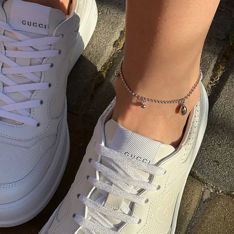 Silver Teardrop and Spheres Charms Anklet