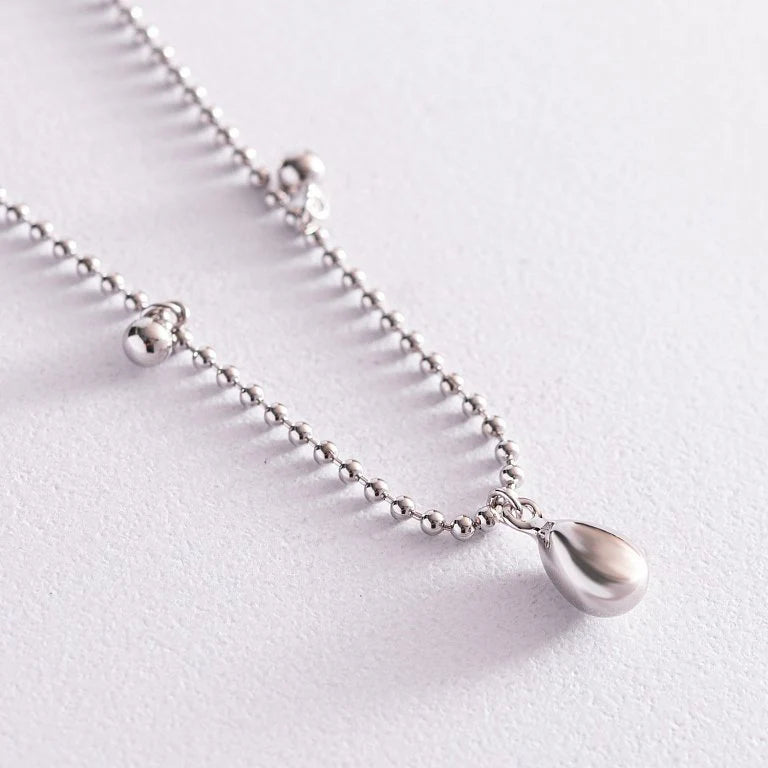 Silver Teardrop and Spheres Charms Anklet