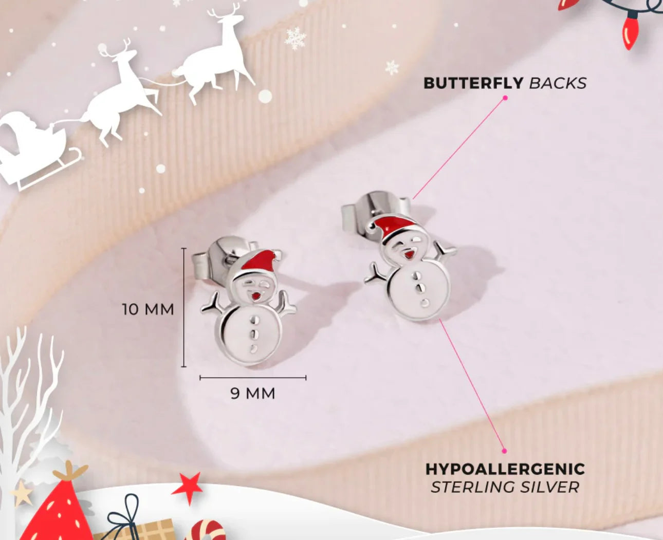 Silver Kids Stud Earrings Snowmen