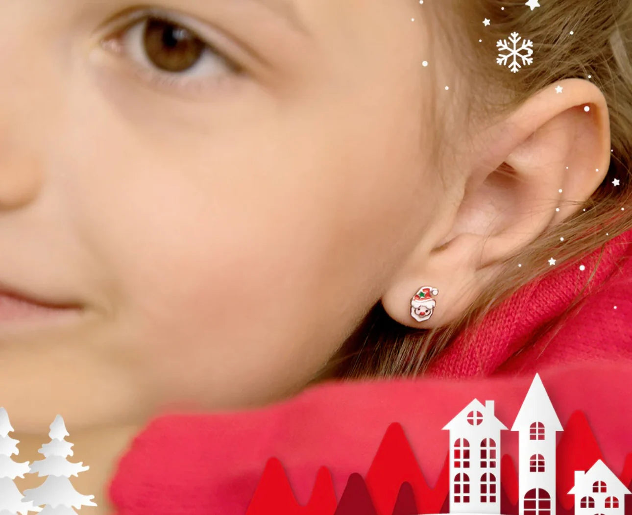 Silver Stud Kids Earrings Santa