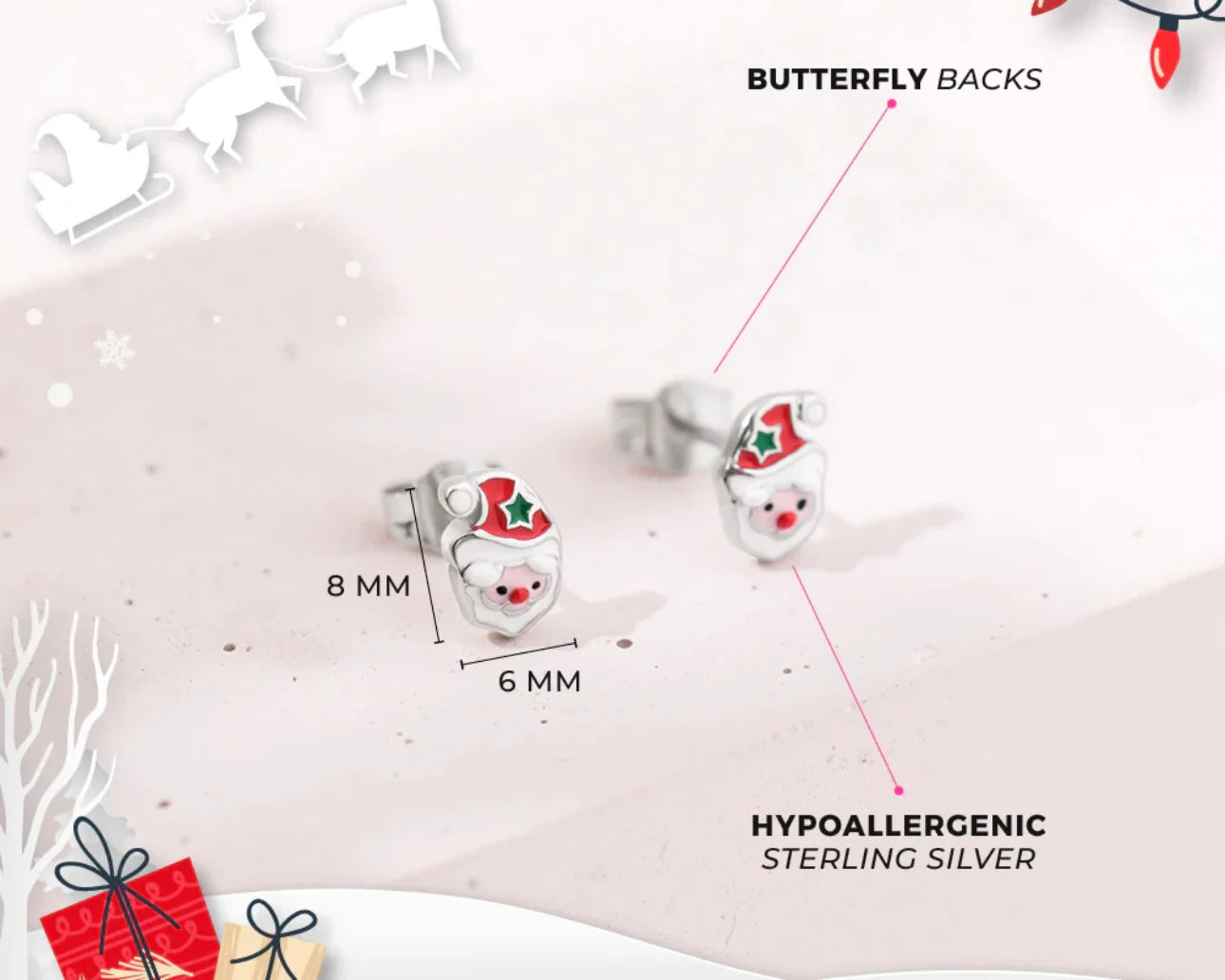 Silver Stud Kids Earrings Santa