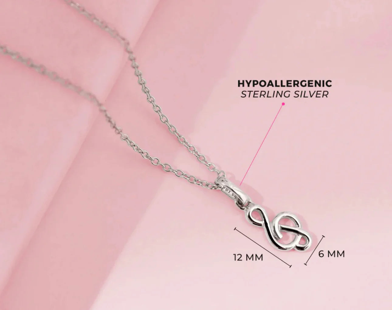 Silver Necklace Music Note