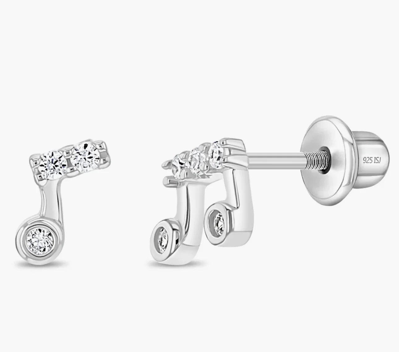 Silver Kids Stud Earrings Music Note