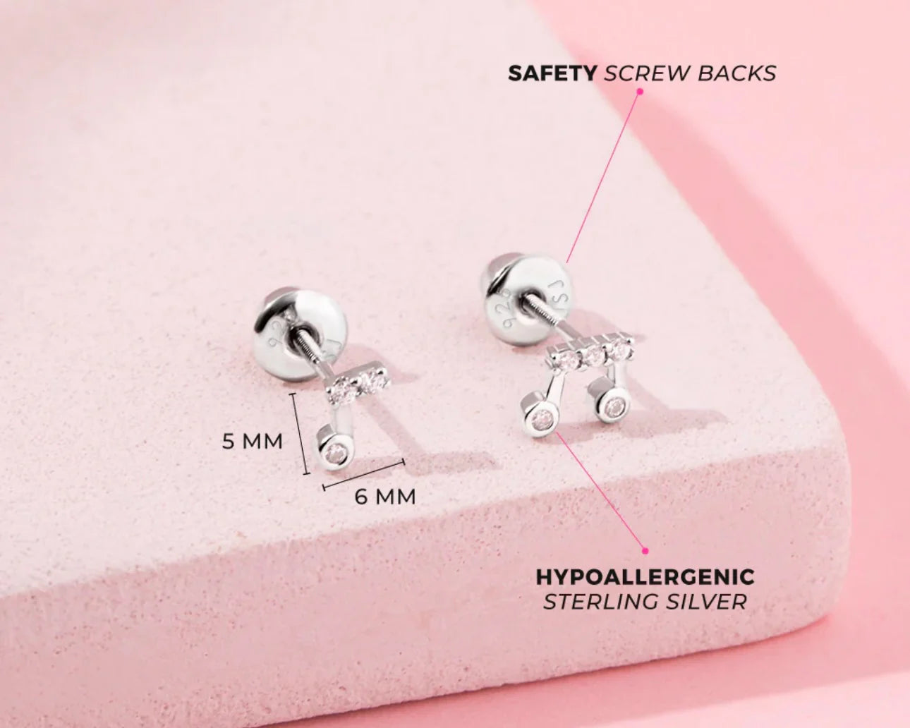 Silver Kids Stud Earrings Music Note
