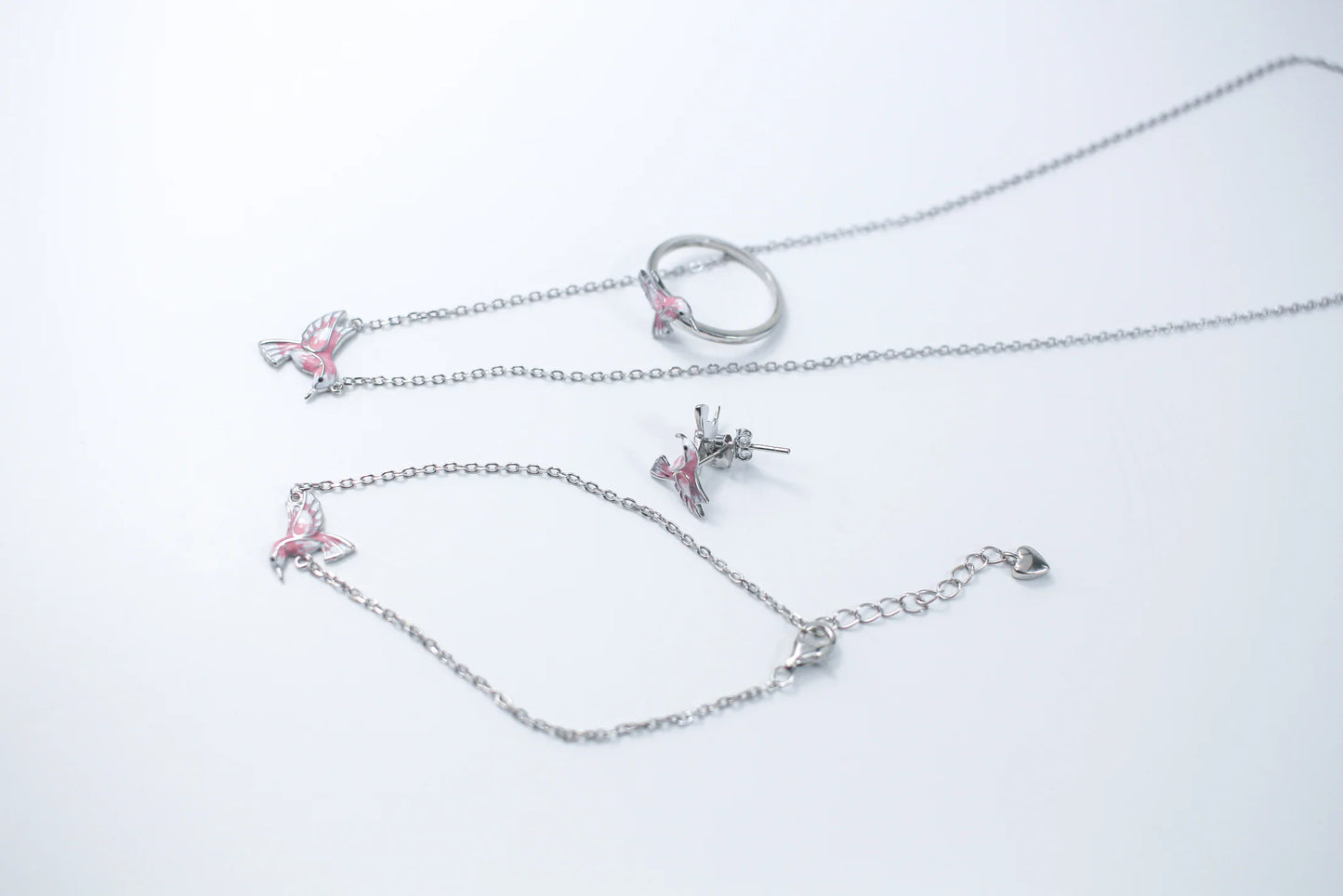 Dainty Hummingbird Silver Jewelry Set