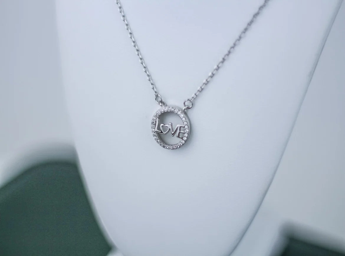 Silver Love Circular Pendant Necklace Heart