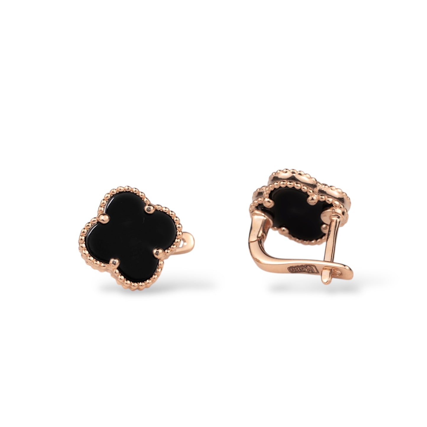Earrings clover with Onyx English lock