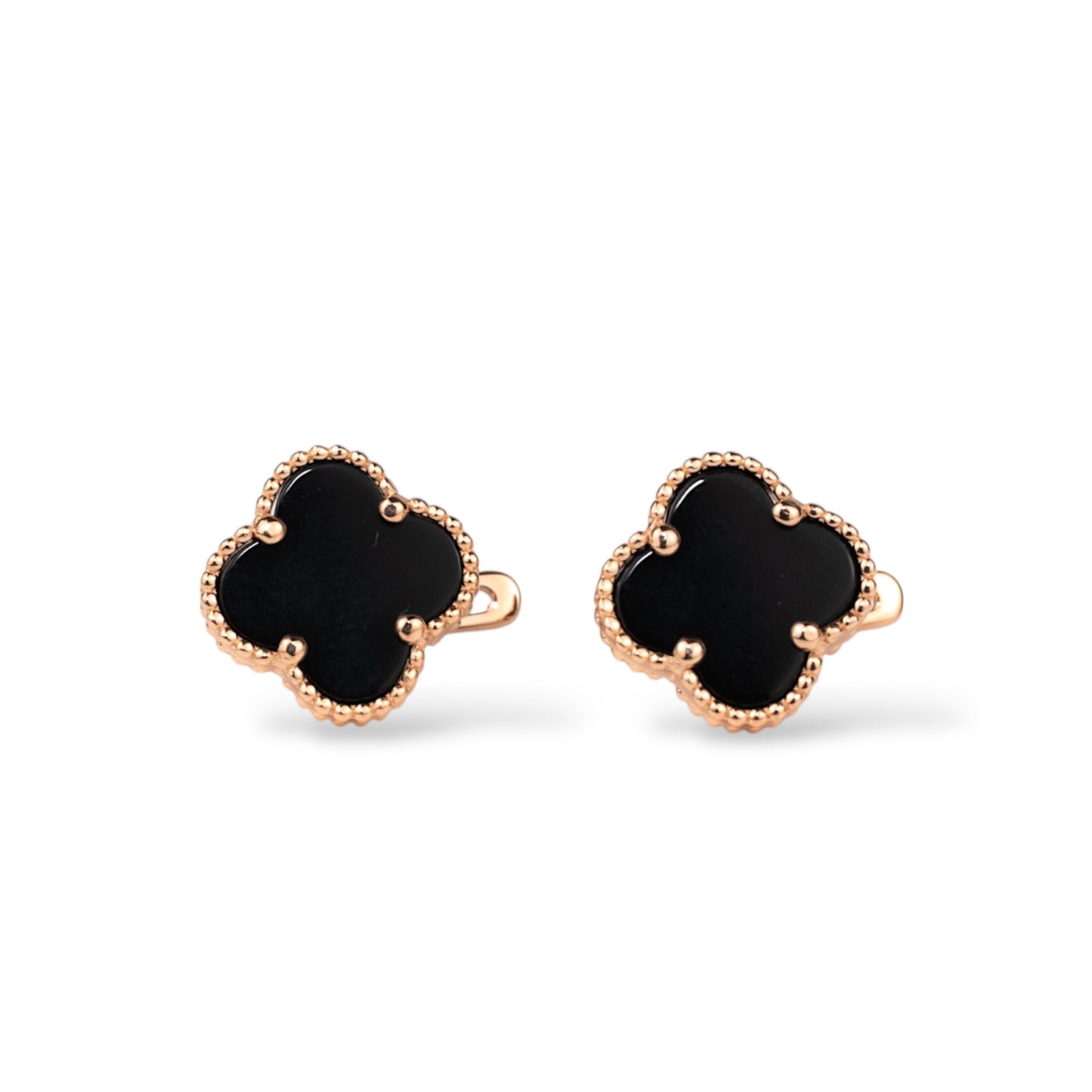 Earrings clover with Onyx English lock