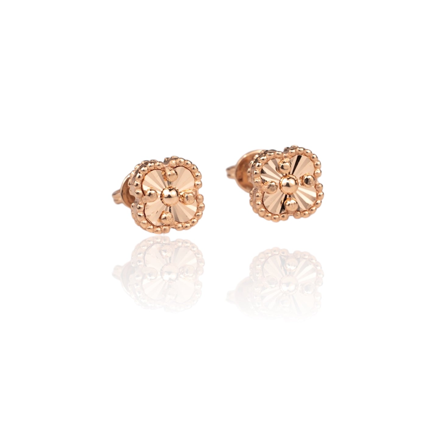 Screw in lock Stud Earrings clover Rose Gold