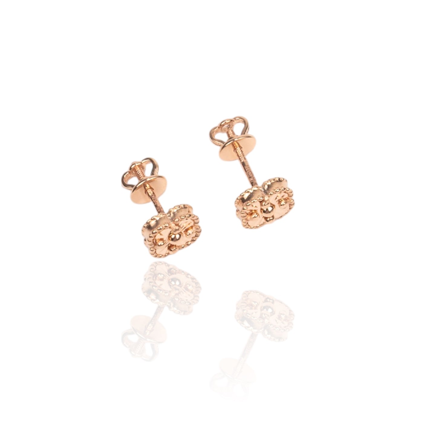 Screw in lock Stud Earrings clover Rose Gold